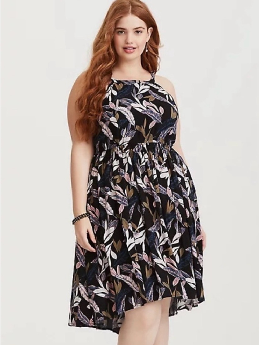 Torrid Black Floral Halter High-Low Dress
